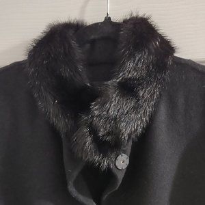 Pologeorgis Black Wool & Cashmere Cape w Mink Collar S